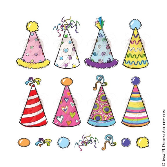  Party Hats Clipart Whimsy Birthday Cute Doodles Whimsical