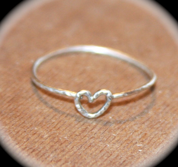 Silver Thin Ring, Handmade, Heart Knuckle Ring, Heart Statement Ring ...