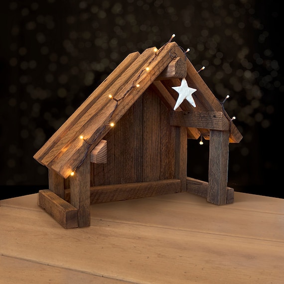 Nativity Creche Stable with Slant Roof Reclaimed Barn Wood for