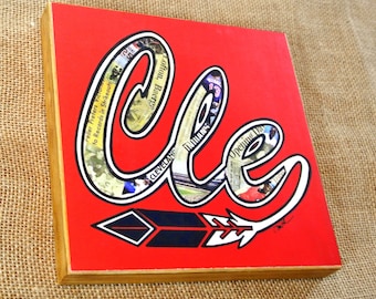 CLEVELAND INDIANS CLE Vintage Feather - 8x8 Handmade Wood Print