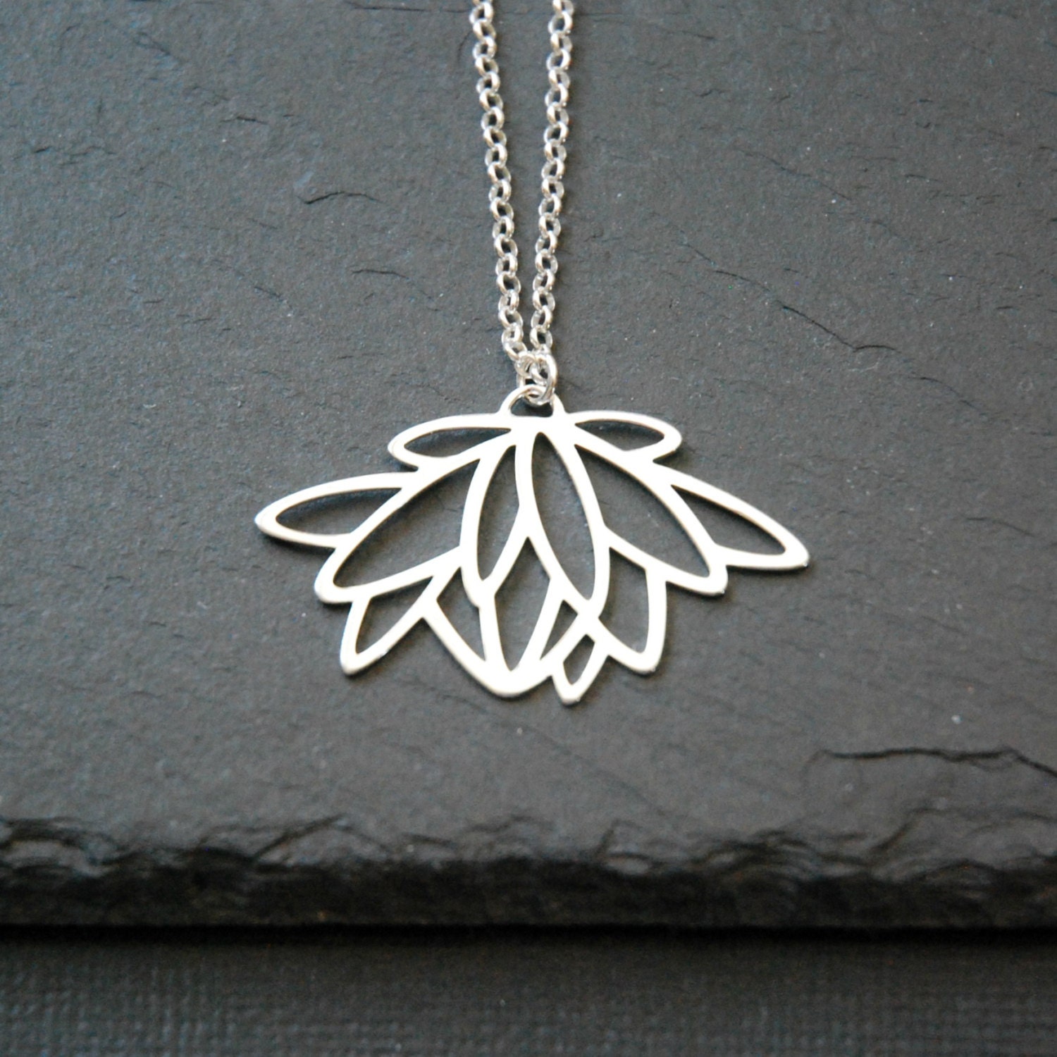 Lotus necklace sterling silver lotus jewelry large lotus