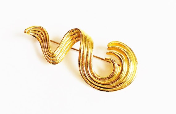 Gold Brooch Ribbon Brooch Gold Swirl Long by PrettyShinyThings4U