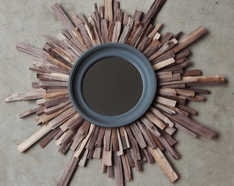 Rustic Reclaimed Wood Wall Art Starburst Mirror, Industrial Modern MADE to ORDER