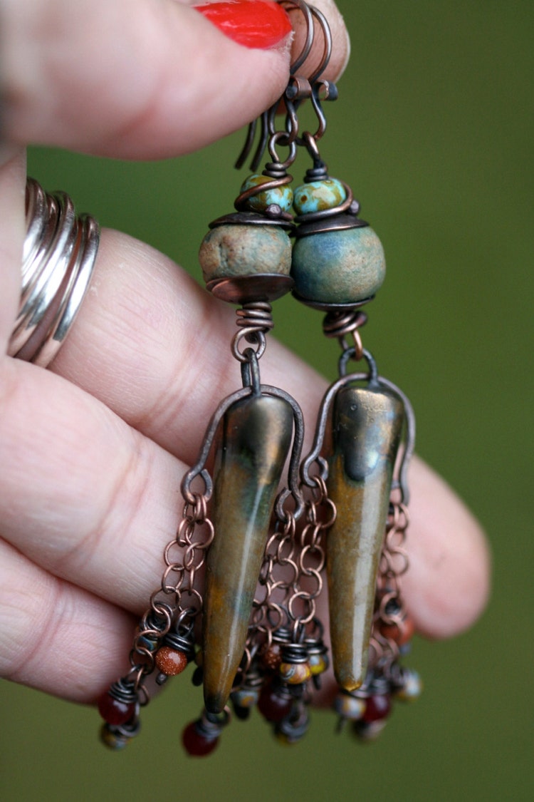 Rustic Artisan Ceramic earrings n38 Metal . Ceramic . by Tribalis