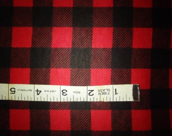 Red & Black Buffalo Plaid Cotton Flannel Fabric, By the Yard, Half Yard or FQ - 43-44" Wide