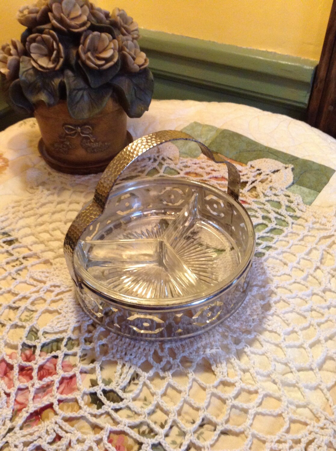 Divided Glass Candy Dish in Metal Caddy Haute Juice