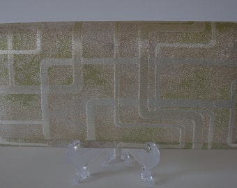 Bridal clutch purse, silver and green silk brocade, vintage 1970s Japanese purse