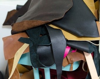 Leather Scraps, Large Leather Pieces, Leather De-Stash, Leather Remnants, USPS Priority Large Box Full
