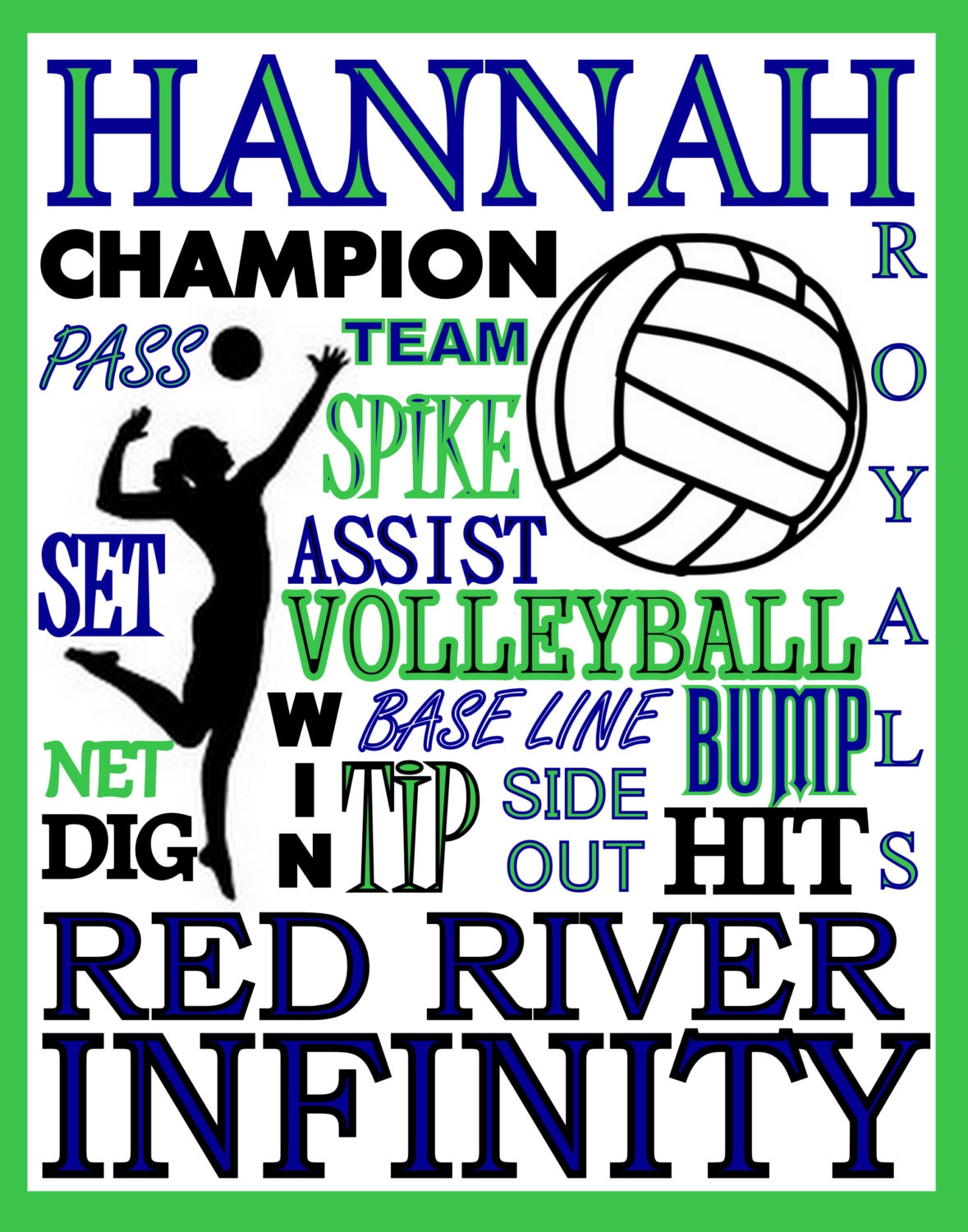 Volleyball Print custom volleyball poster by PinksPerfections