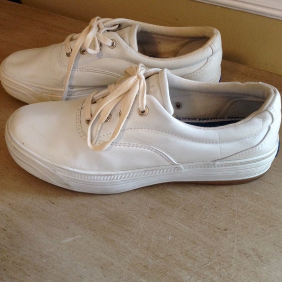 Keds leather white vintage tennis shoes size by goodstuffbyannie