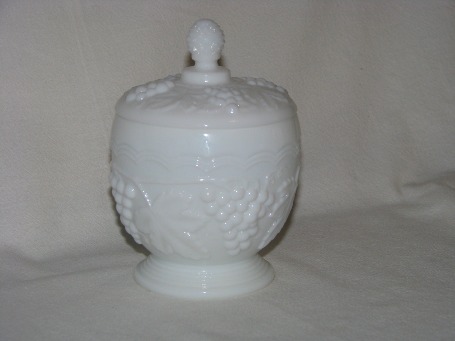 Imperial Milk Glass Doeskin Finish Sugar Bowl Grape Pattern