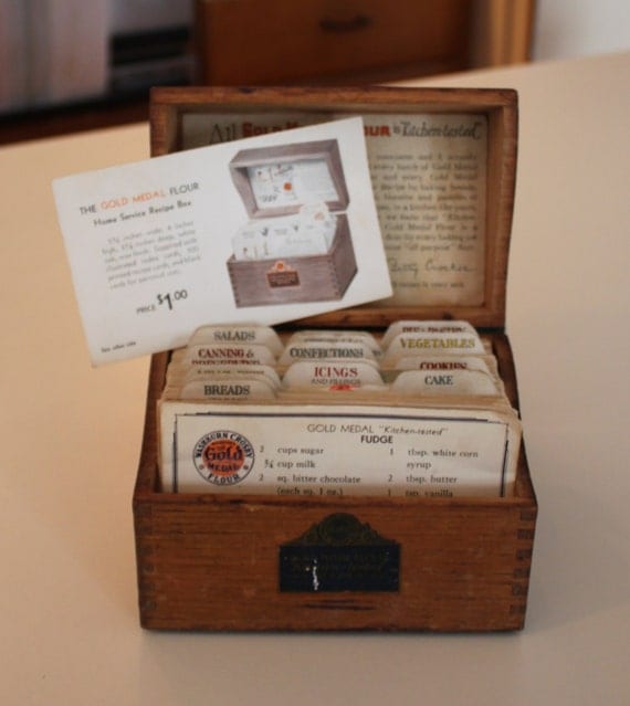 Antique Gold Medal flour Wood Recipe Box Betty by CELESTESCHALL