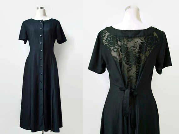 Black Dress Vintage 1990's Midi Dress Chic Black
