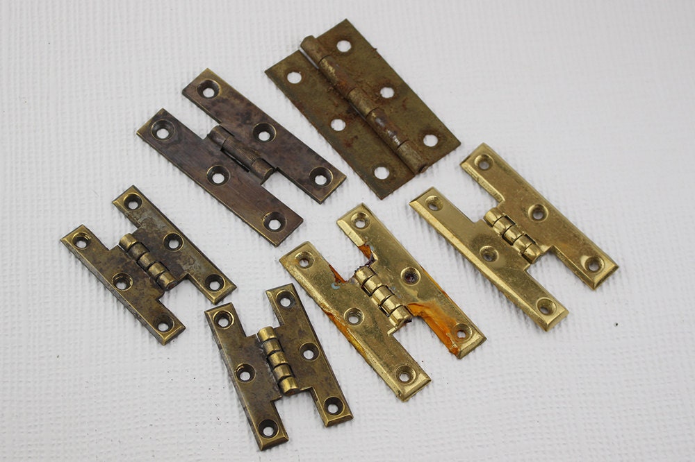 6 Small  unclean Brass Hinges for Craft  take action Furniture Reclaim