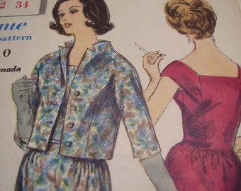 Vintage 1960's Vogue 4221 Dress and Jacket Sewing Pattern, Size 12, Bust 32
