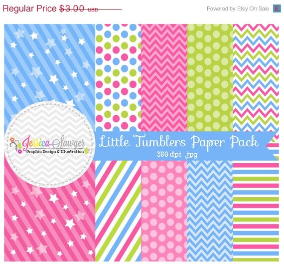 50% OFF- INSTANT DOWNLOAD, little tumbler paper pack for commercial or personal use, scrapbooking, printable party, backgrounds Il_570xn