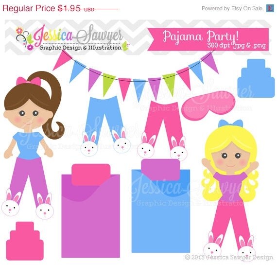 80% OFF - INSTANT DOWNLOAD, pajama party clipart, sleepover clip art, for commercial use, invites, digital scrapbooking, printables Il_570xn