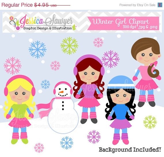 80% OFF - INSTANT DOWNLOAD, winter girl clipart, snow clip art, commercial use, personal use, cards, scrapbooking, invites Il_570xn