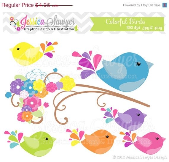 80% OFF - INSTANT DOWNLOAD, bird clip art - bird clipart - graphic - image - digital element - scrapbooking - commercial use - colorful Il_570xn