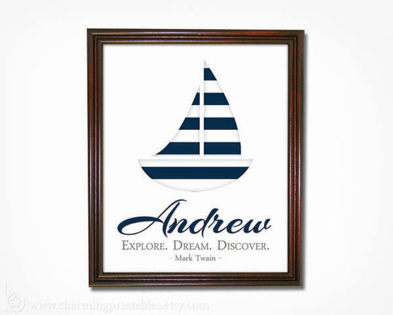 Nautical Nursery Decor - PRINTABLE File - Sailboat Navy Nursery Decoration Nautical Nursery Art Print Boy - Mark Twain Quote Il_570xn