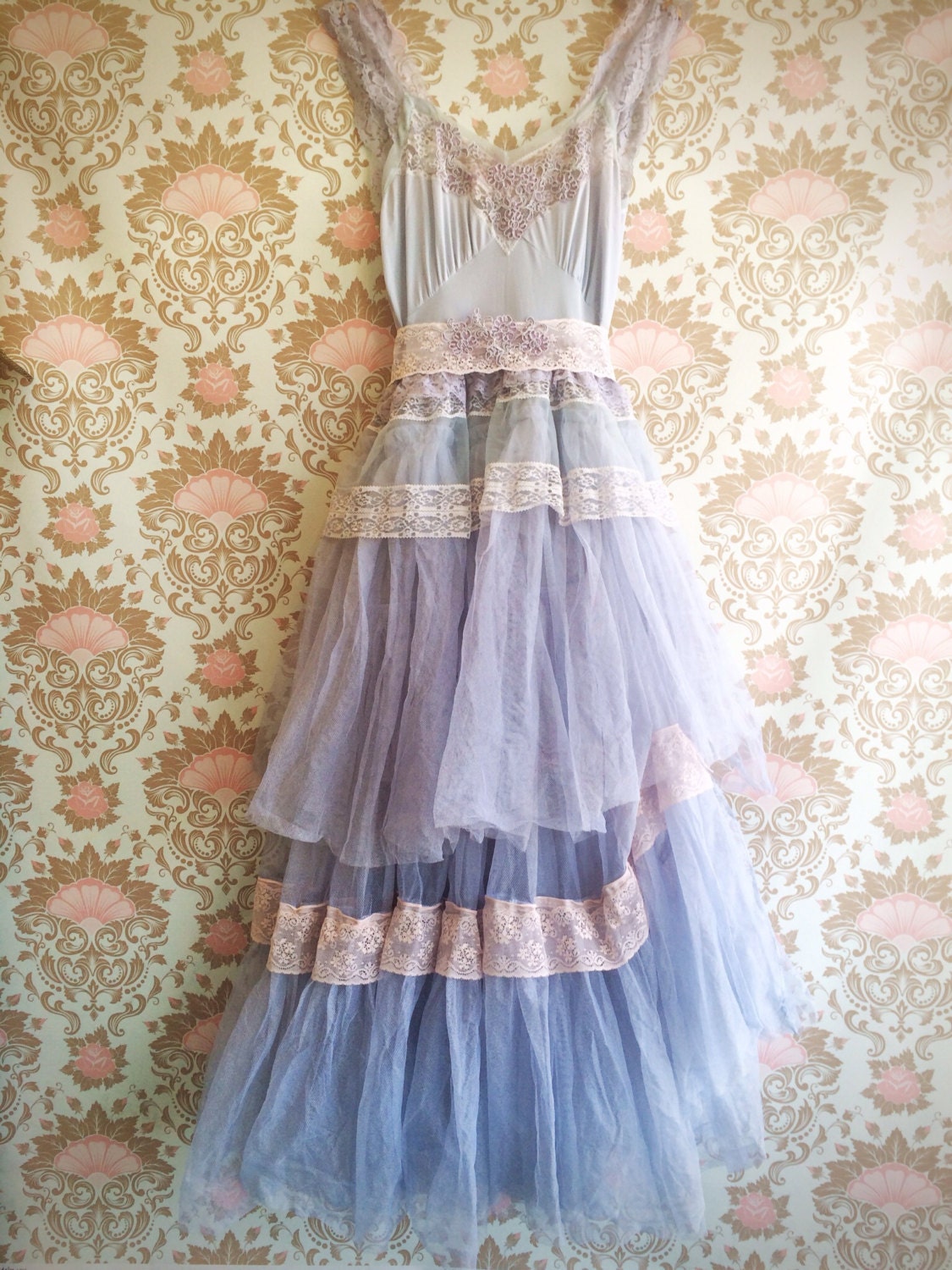 periwinkle lavender & lilac tulle boho prom dress by mermaid