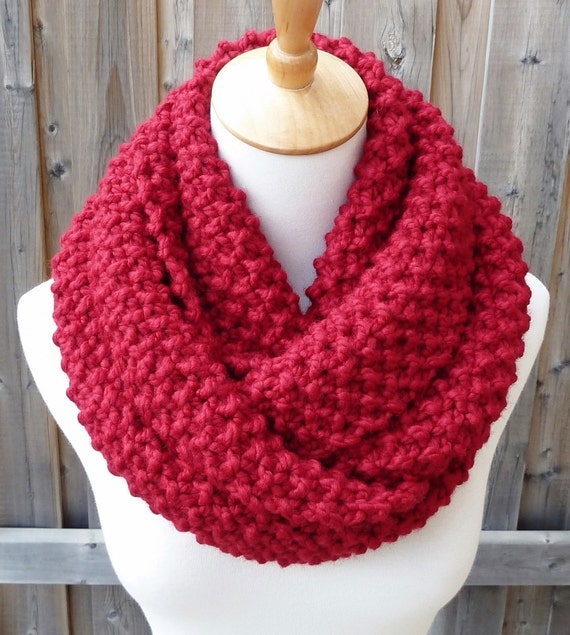 Cranberry Wool Infinity Scarf Red Wool Infinity by TatianaKnits