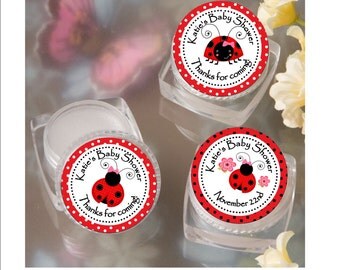 Lip Balm Baby Shower Favor - personalized-Ladybug theme Baby girl shower favor - set of 12 favors with personalized label