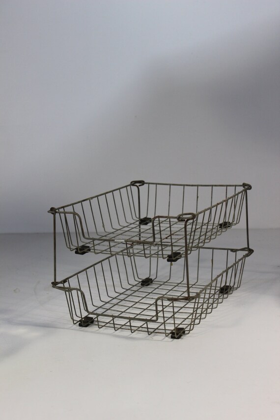 Vintage Wire Metal Basket In and Out Basket Office Basket