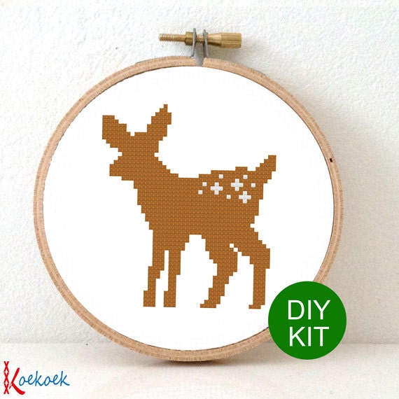 Cross stitch kit of a deer. Cute deer embroidery kit. Includes