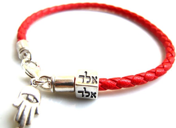 Kabbalah bracelet red string leather silver by Symbolinajewelry