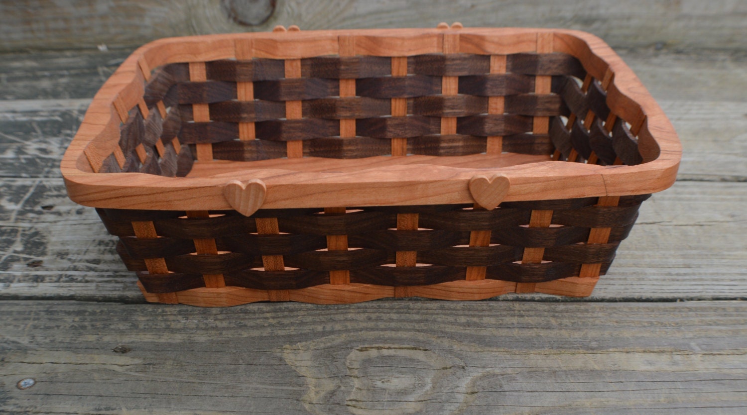 wooden Bread serving basket Cherry and Walnut by BasketsByDebi