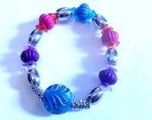 Flower bead stretch bracelet,  Purple, blue, pink, silver beaded jewelry, stretch jewelry, Spring jewelry, Easter, purple jewelry