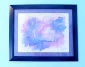 Full Moon artwork, blue home decor  pink home decor, fantasy painting, original watercolor, wall art, framed artwork, wall hanging