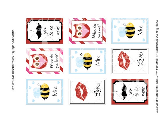 Bee Mine Valentine Mini Cards Instant Download DIY Printable Page Il_570xn