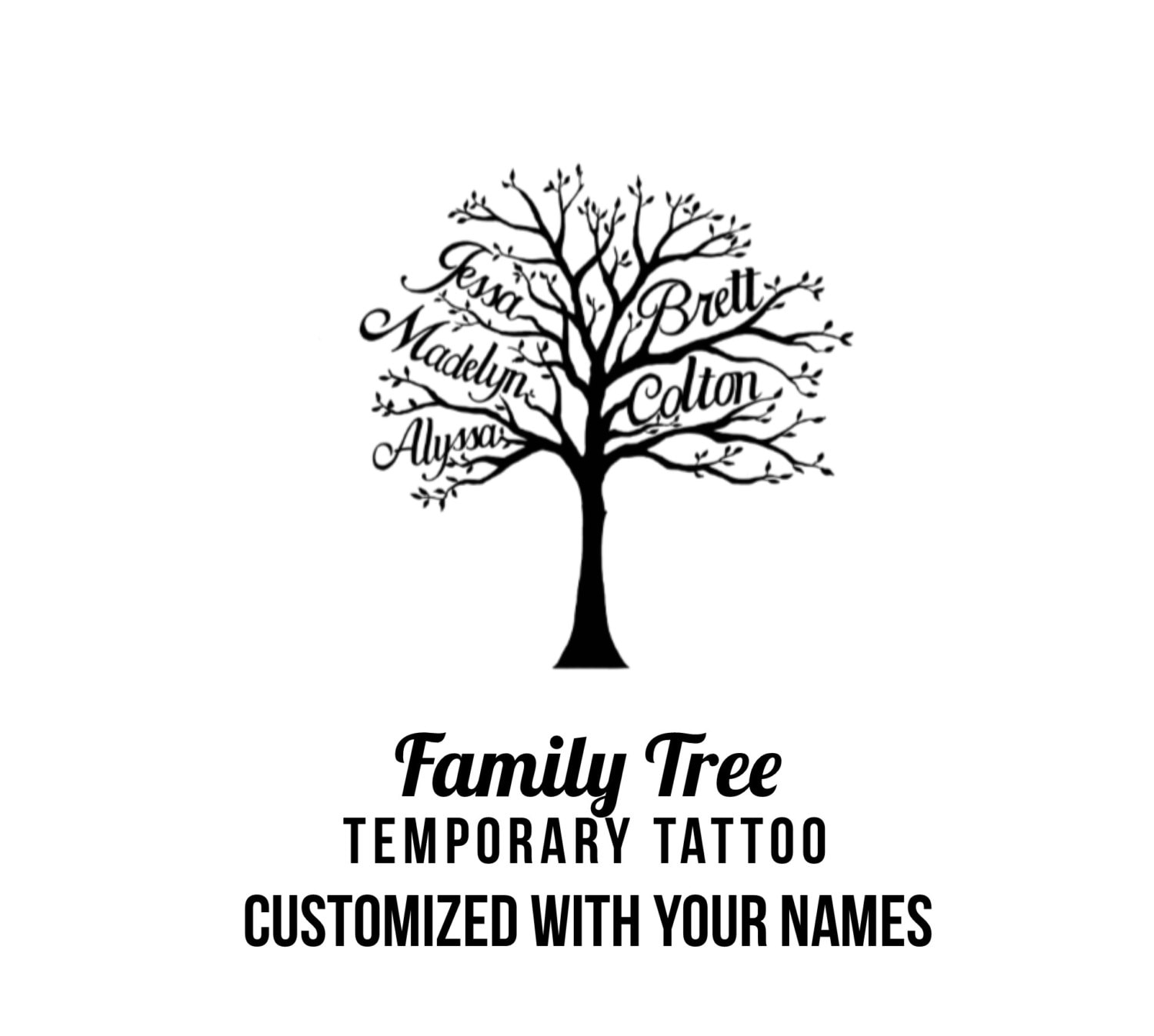 custom family  tree  with names  temporary tattoo by pepperink