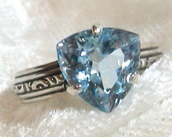 Sky Blue Topaz Ring, Blue Topaz Trillion Ring 3.76ct. 10mm 925 Sterling Silver Size 7-7.5