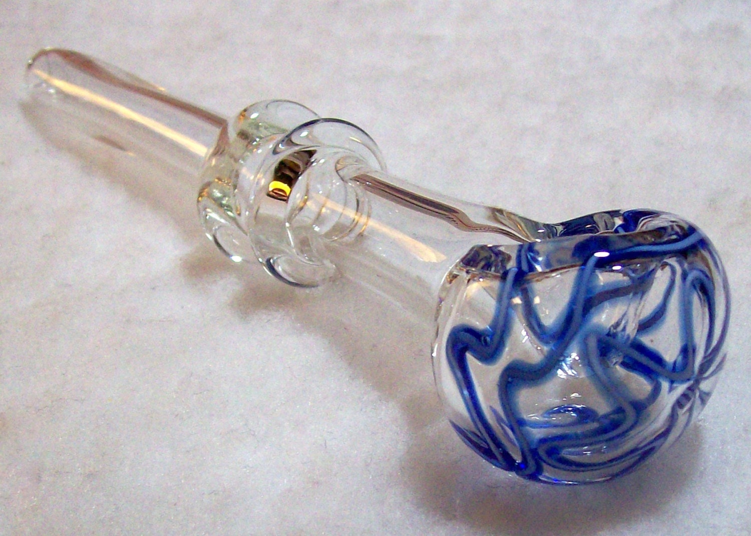 Long Stem Clear and Blue Blown Glass Pipe by RandomStuff2 on Etsy