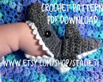 PATTERN for crocheted Shark Slipper Socks- Baby, Child, and Adult Sizes in ENGLISH only