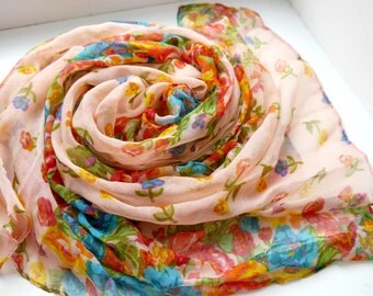 Floral Scarf, Cotton Scarf, Handmade scarf, Woman's Scarf, Gift for Her, Gift for Girlfriend