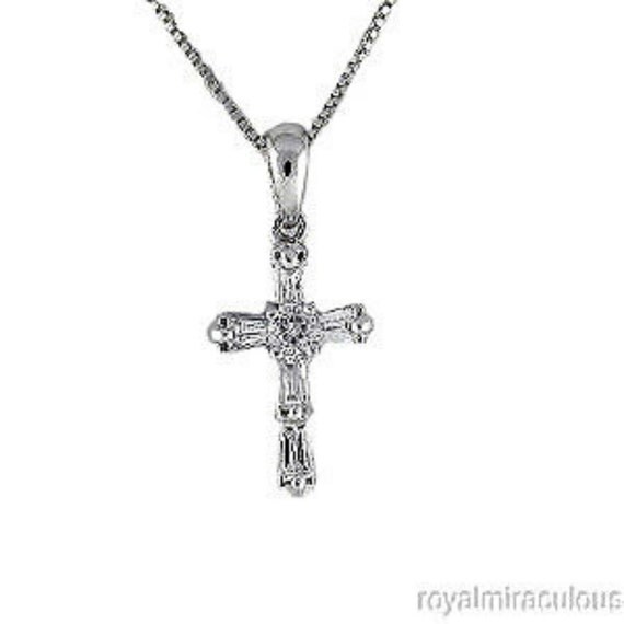 Diamond Cross Pendant Necklace 14K White Gold W Chain