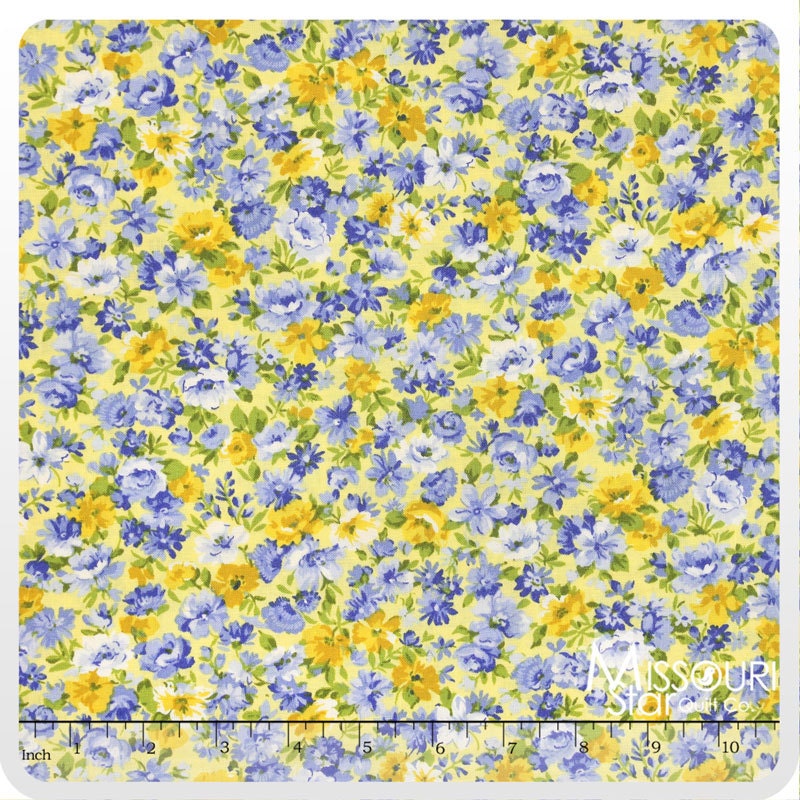 Summer Breeze Fabric by Moda Blue and Yellow Floral on Yellow