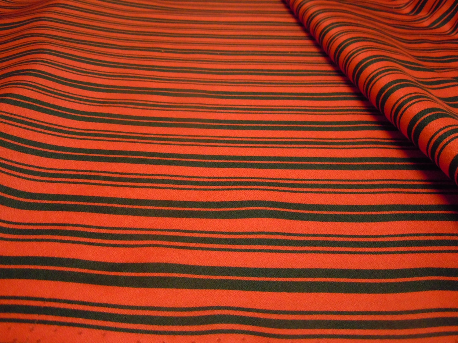 Vintage Red Stripe Fabric Silky Red & Black Striped
