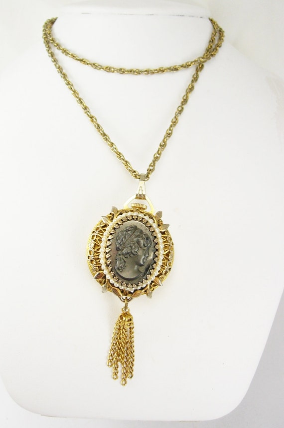 Vintage Woldman Swiss watch Cameo necklace by NeatstuffAntiques