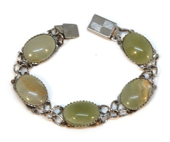 Vintage Green Agate Bracelet Natural by SellitAgainVintage on Etsy
