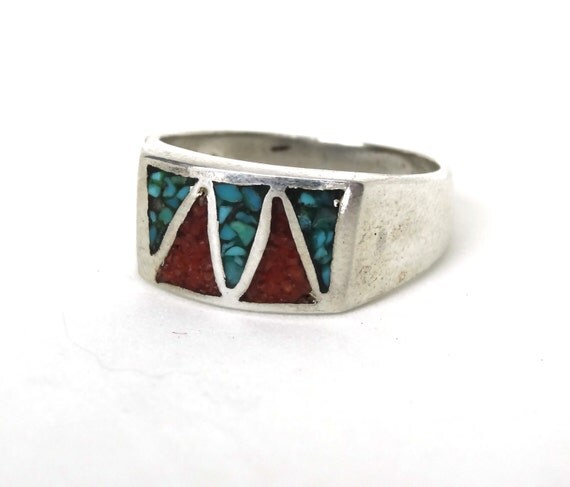 Vintage MENS Sterling Silver TURQUOISE Coral by ...