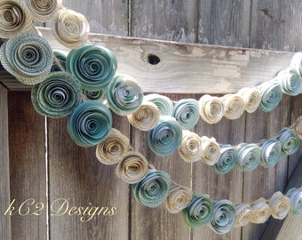 Paper Flower Garland teal garland Wedding Garland. Book page flowers