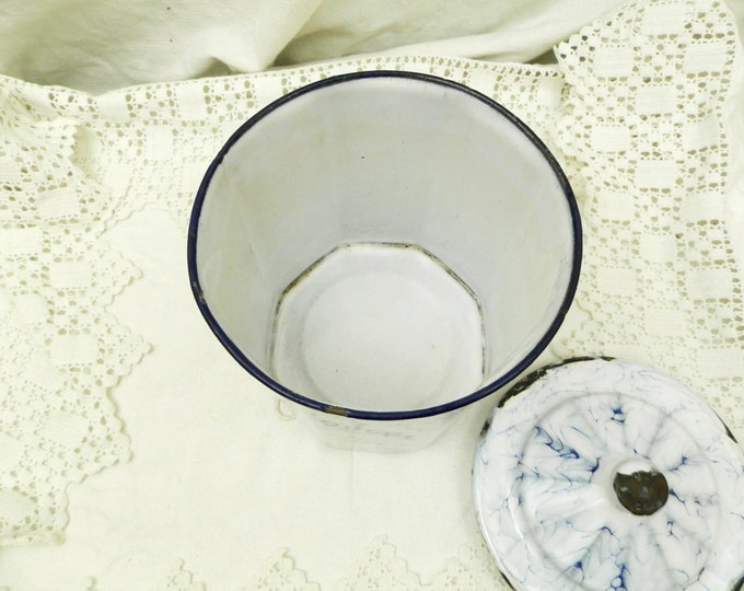 Antique French Chippy White and Blue Marbled Enamel Sugar Canister / French Country Decor / Desk Tidy / Enamel Pot / Retro Home Interior Antique French Chippy White and Blue Marbled Enamel Sugar Canister / French Country Decor / Desk Tidy / Enamel Pot / Retro Home Interior
