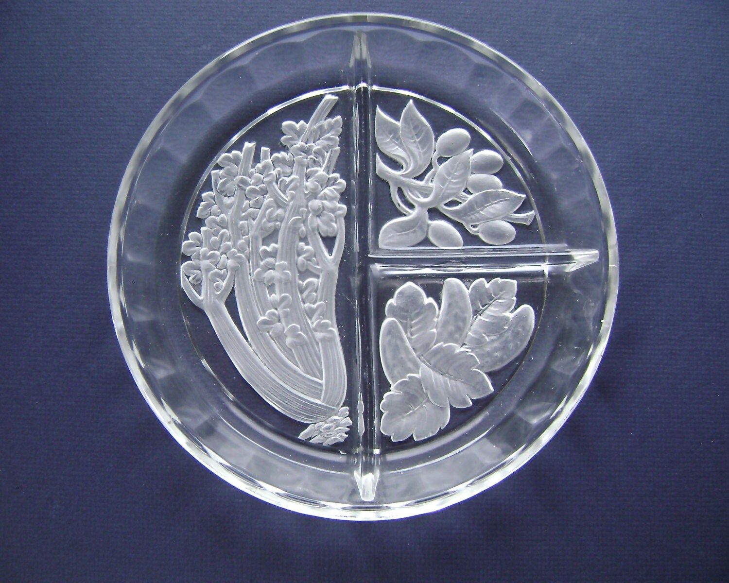 Relish Tray Embossed Glass Frosted Divided Serving Piece