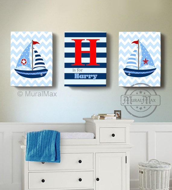 Nautical Sailboat Canvas Art Personalized Nursery Wall Art