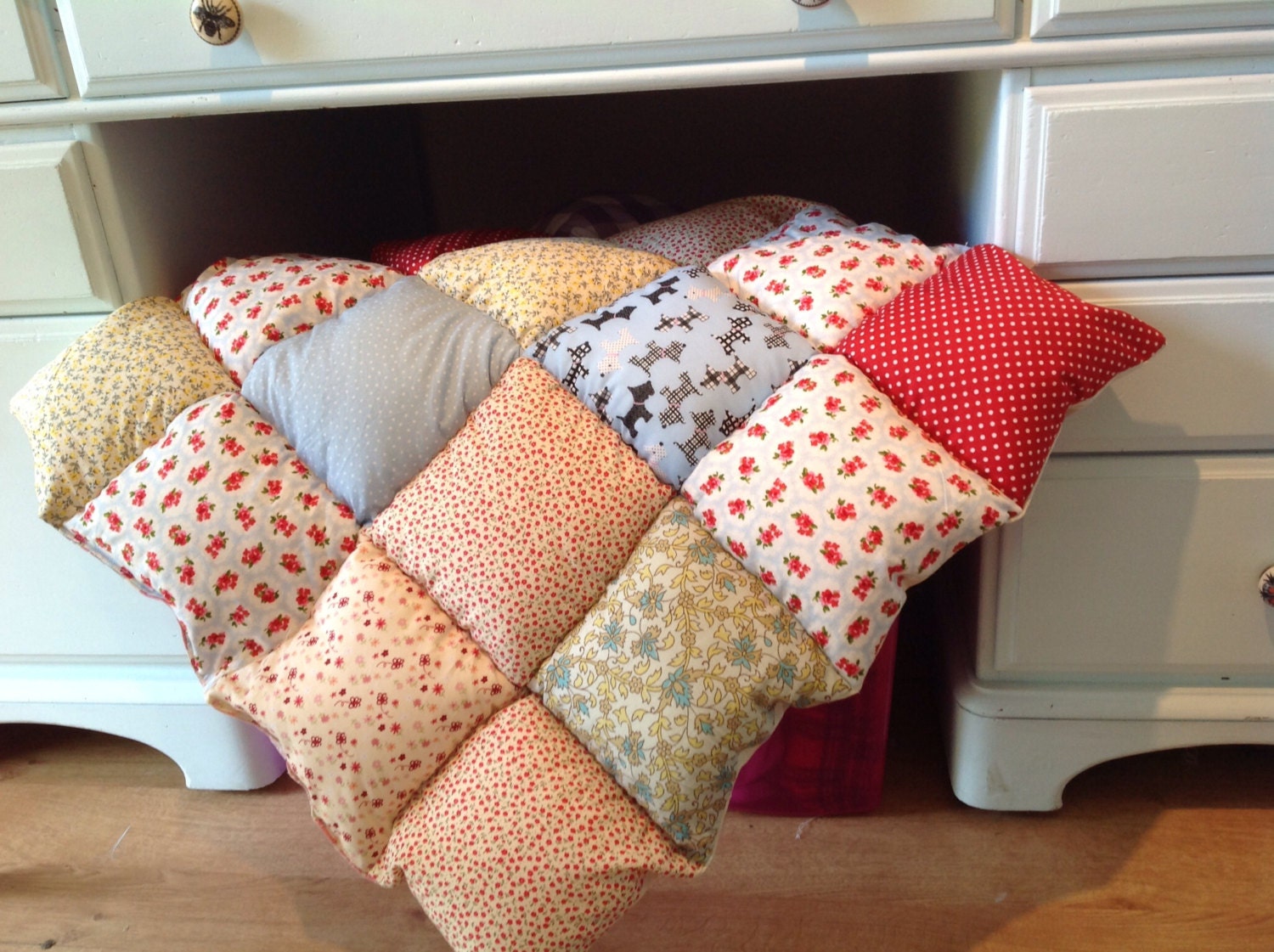 Large handmade patchwork cozy cushion shabby chic by TheKiltedHen